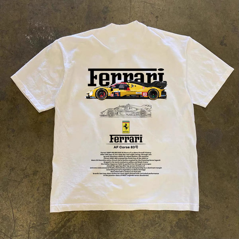 American-Style Cool Trendy Brand New Ferrari Af83 Racing Car Heavyweight 230g Pure Cotton Casual Versatile Short-Sleeved Top