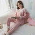 Bộ đồ ngủ nữ mùa xuân và mùa thu cotton tinh khiết dài tay ren Hàn Quốc ngọt ngào và dễ thương phục vụ tại nhà mùa xuân công chúa phù hợp với màu hồng - Cha mẹ và con Cha mẹ và con