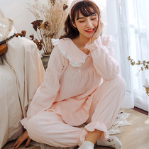 Coral velvet pajamas womens autumn and winter cute princess flannel Korean students sweet home clothes set can be worn outside
