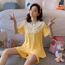 Princess style pajamas womens summer short sleeves thin cotton Korean version of fresh students sweet and lovely home clothes set summer