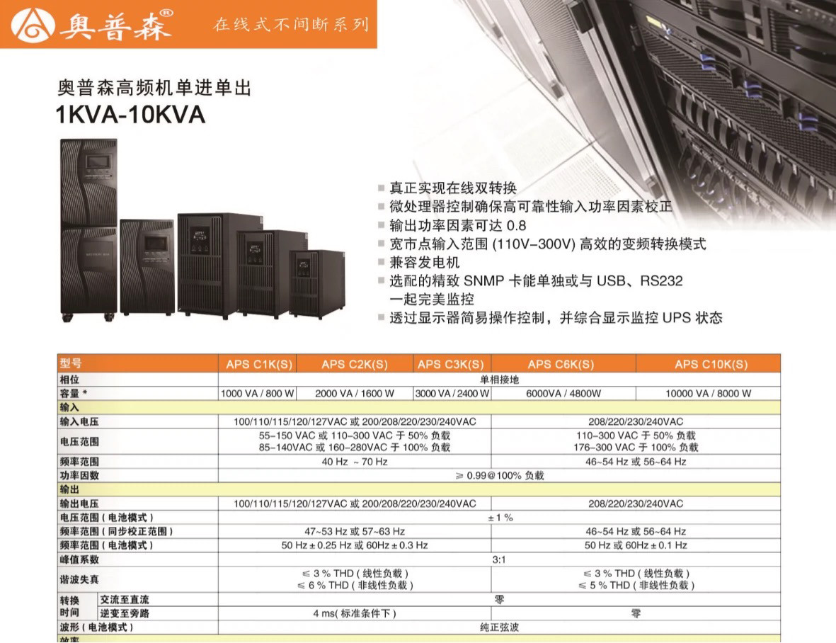 不间断供电电源（ups） ups不间断电源3c10ks/3c15ks/3c20ks在线式机房医院消防稳压续航 Aopusen