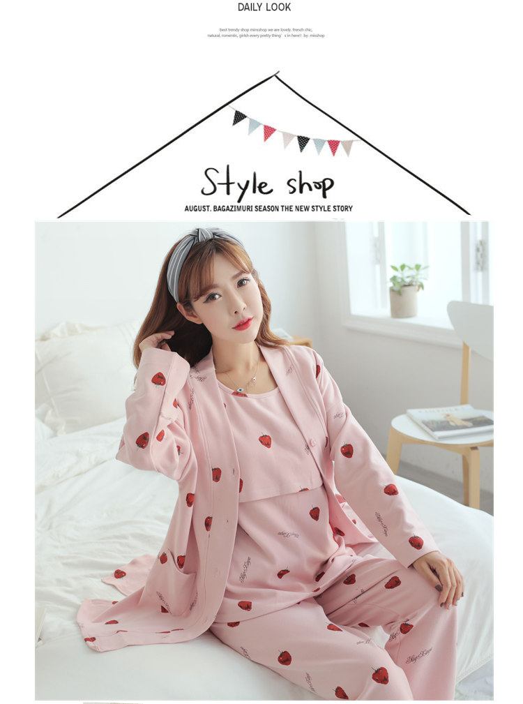Bà bầu đồ ngủ mùa xuân và mùa thu dài tay cotton tháng ba quần áo phù hợp với ba phần trong phần dài của bà mẹ sau sinh cho con bú dịch vụ nhà mùa hè - Giải trí mặc / Mum mặc bo do bau