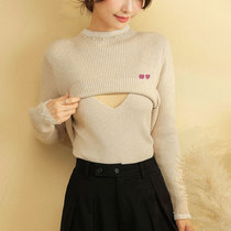 Maternity wear winter 2023 new sweater breastfeeding thickened warm solid color fashionable breastfeeding bottoming knitted top
