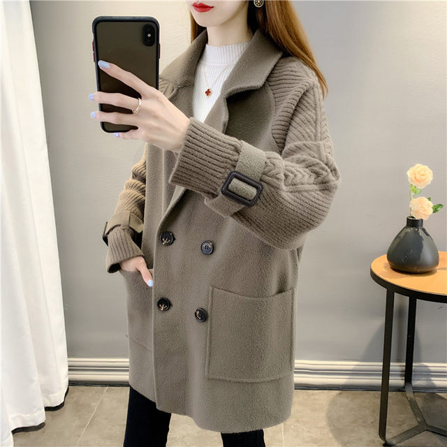 New autumn and winter double-sided woolen coat mid-length Korean version loose knitting all-match fashion woolen coat women's cardigan thick