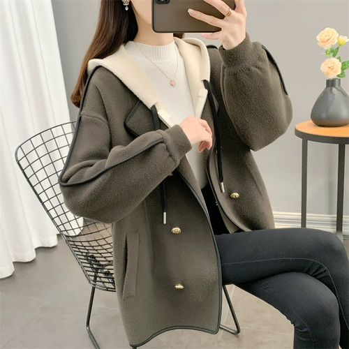 Трикотажное шерстяное пальто, модная куртка, демисезонный комплект с капюшоном, костюм, кардиган, средней длины