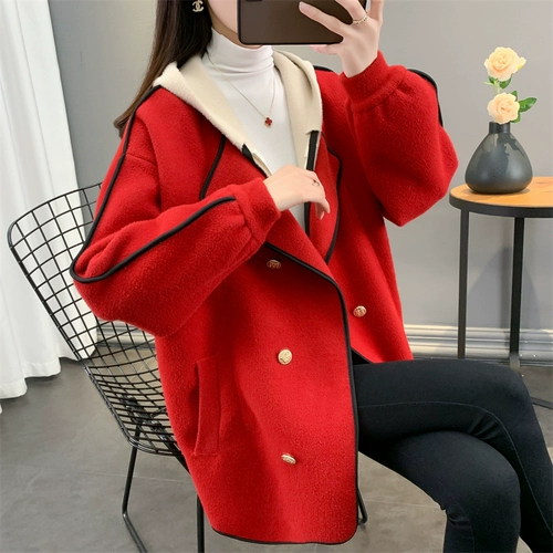 Трикотажное шерстяное пальто, модная куртка, демисезонный комплект с капюшоном, костюм, кардиган, средней длины