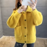 Демисезонный бархатный свитер, куртка, короткий трикотажный кардиган, искусственный мех, в корейском стиле