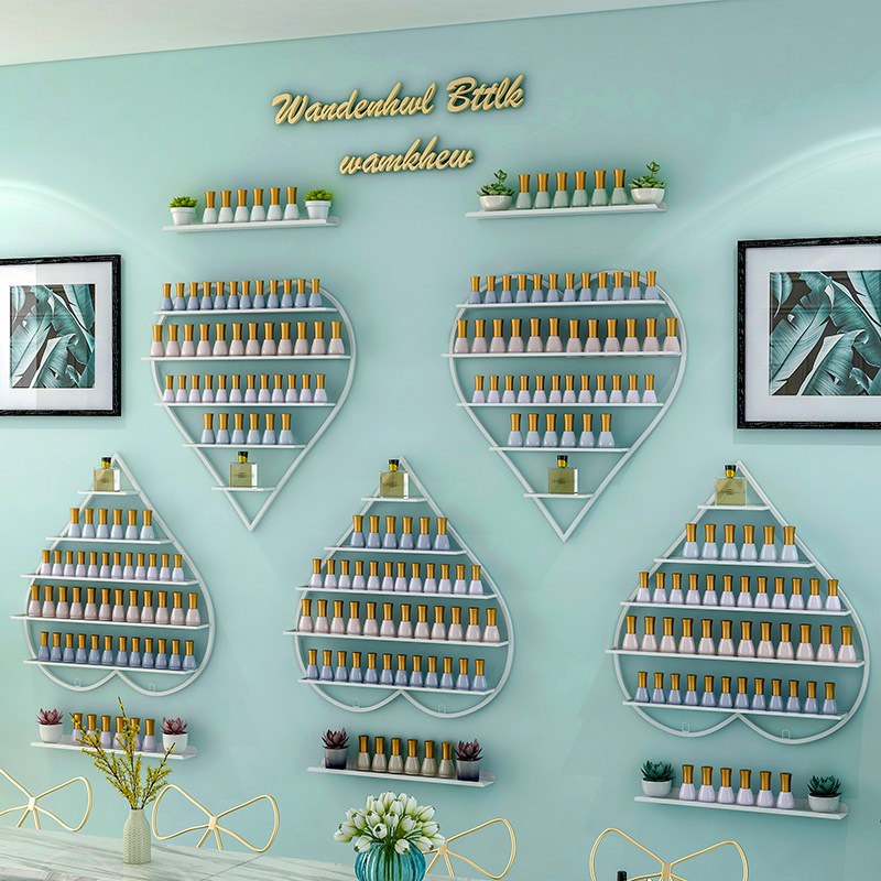 Mechia Shelf Wall-mounted Heart-shaped Mesh Red Show Rack Nail Polish Gel Display Rack Medecor Shop Wall Shelf Exhibition Cabinet