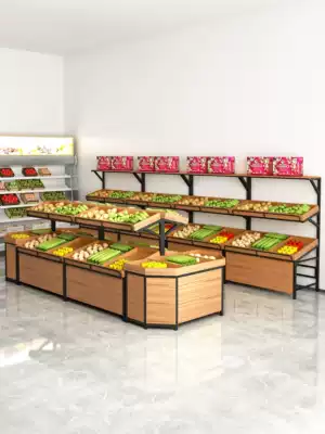 Fruit shop shelf supermarket shelf wooden steel wood fruit rack fruit medium island bulk snack cabinet multi-layer multi-function