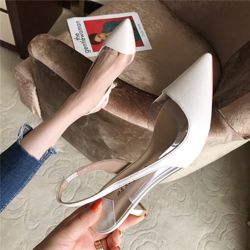 Fairy style French high heels women's stiletto heels 2022 summer new net red sexy pointed toe transparent back empty sandals