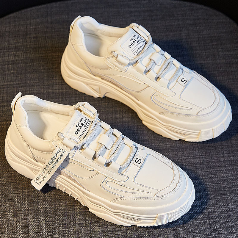 Tidal Truffle Rice Cake Thick Base Old Daddy Shoes Woman 100 Hitch Genuine Leather Small White Shoes Woman 2022 new net red sports casual board shoes