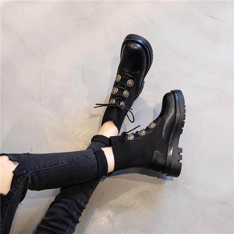 Tide small small man thick bottom increase short boots woman 2020 autumn and winter new plus leather Martin boots elastic boots