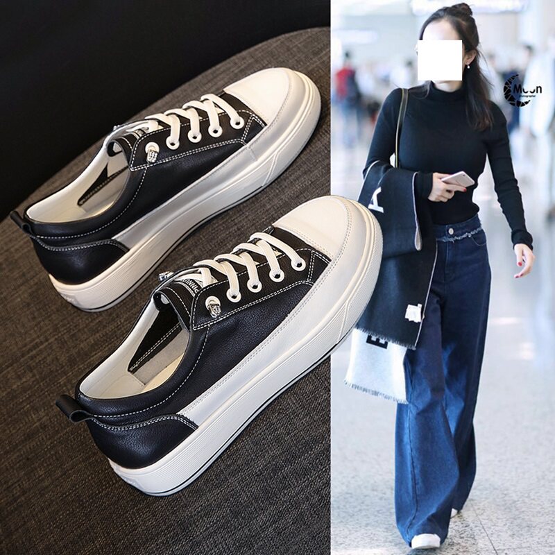 Tide Cards Genuine Leather Small White Shoes Women 2022 New Spring Single Shoes Fashion 100 Hitch Big Size Women Shoes Casual Flat Base Shoes