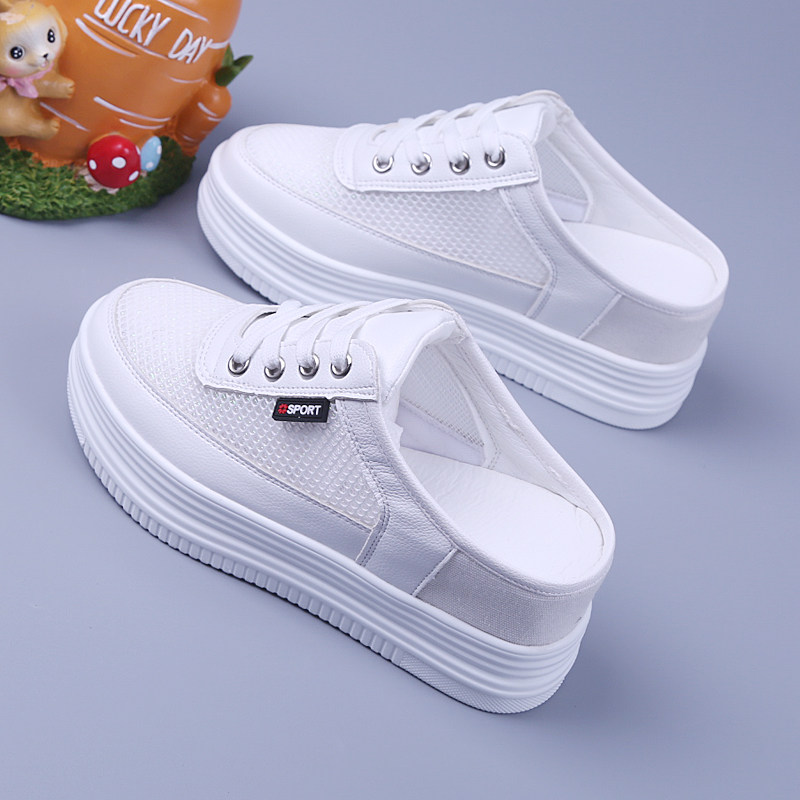 European Standing Rice Cake Thick Bottom Baotou Half Slippers Women 2022 Summer New Breathable Casual Shoes Heightening Little White Shoes