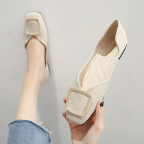 Tide Card Square Head Single Shoes Woman 2022 Summer flat bottom shoes 100 hitch Shoe shoes Soft bottom bean Bean Shoes Big Code Women Shoes 41 One 43