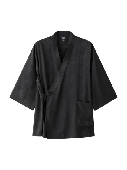 半墨大码男装新中式开衫道袍男夏季新款宽松提花七分袖汉服外套潮