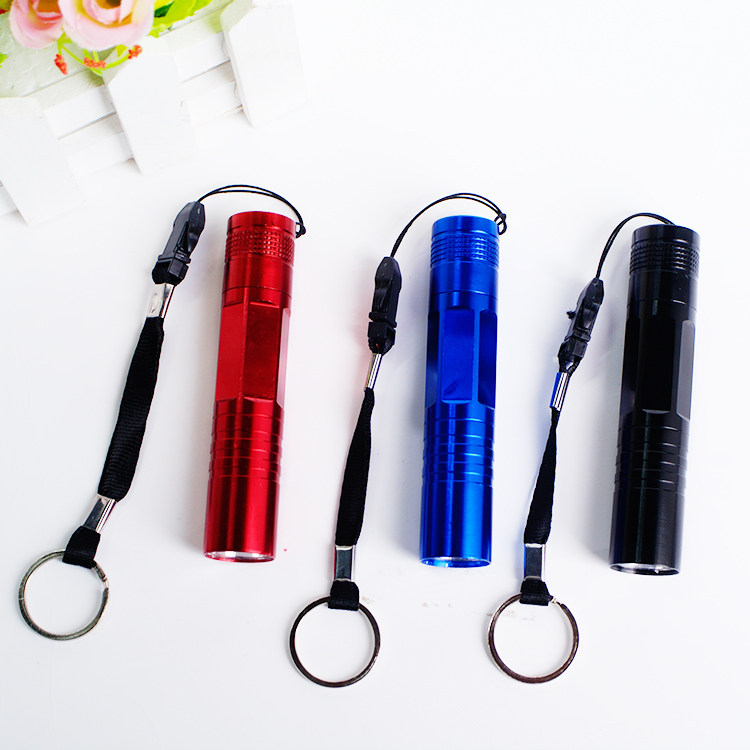LED Portable small flashlight to send battery to night road photo black red blue silver key chain