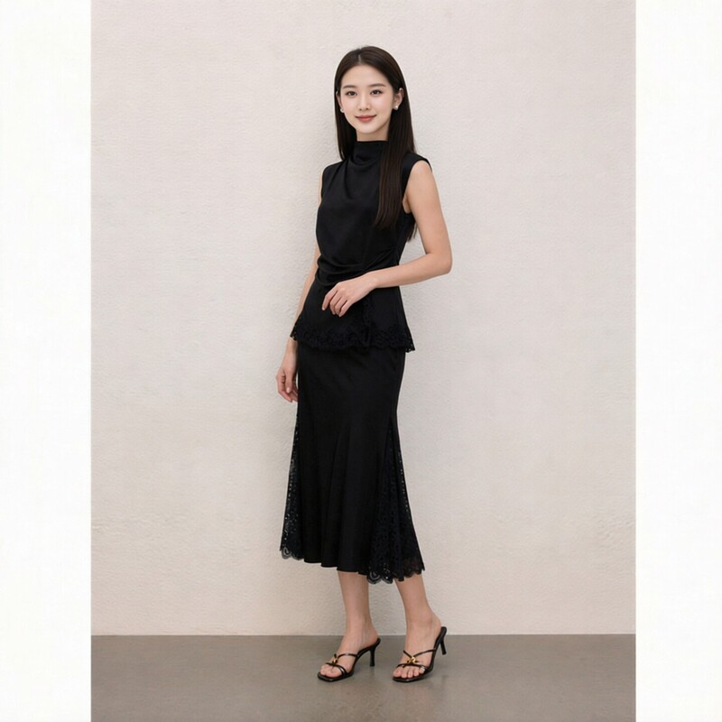 Langyu Ziyun Acetate Lace Patchwork Slim Fit Shirt/Skirt Elegant Commuting Fashion 2026 Autumn New Collection Langyu Ziyun Acetate Lace Patchwork Slim Fit Shirt/Skirt Elegant Commuting Fashion 2026 Autumn New Collection
