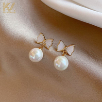 Bowknot pearl earrings 2021 New Tide temperament luxury French earrings sterling silver retro earrings