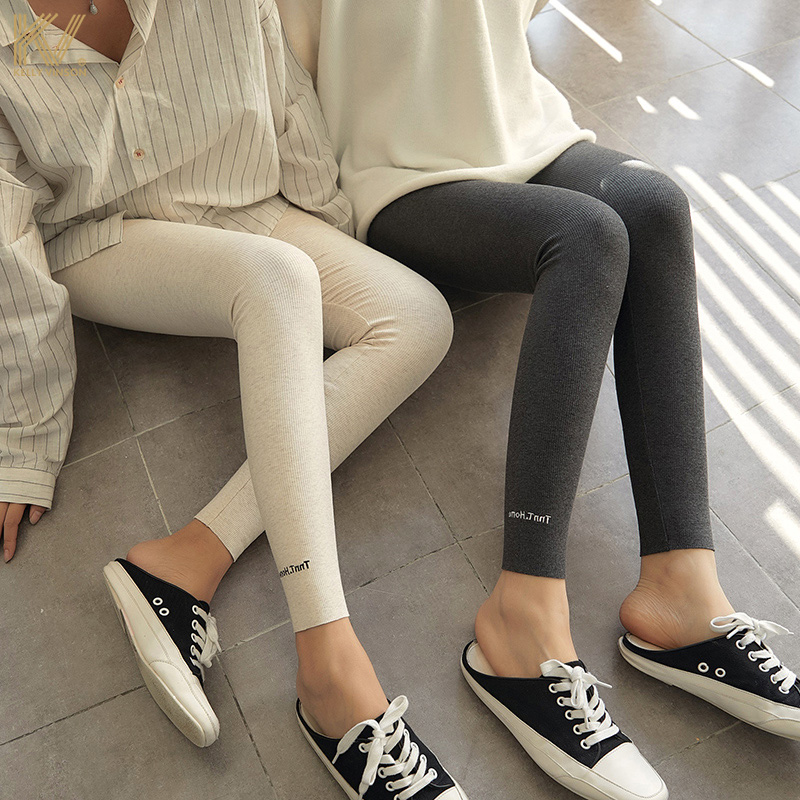 Grey inner lap pants female outside wearing spring and autumn slim fit pure cotton thread Thin Fall Mill Wool elastic 90% tight fit pants