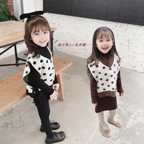 Children's Autumn Suit Girls Polo Knitted Vest Sweater Dress Suit Korean Baby Fashion Two-Piece Set