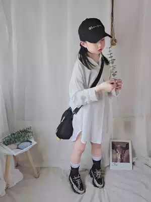Children's Shirt Summer Girls Leisure oversize White Shirt Korean Baby Long Edition Dangling Sunscreen Shirt