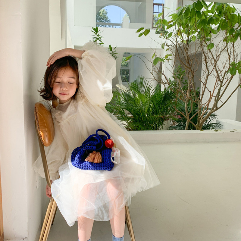 Children's gauze dress dress summer girls fairy princess net gauze skirt Korean version baby lantern sleeve dress birthday skirt