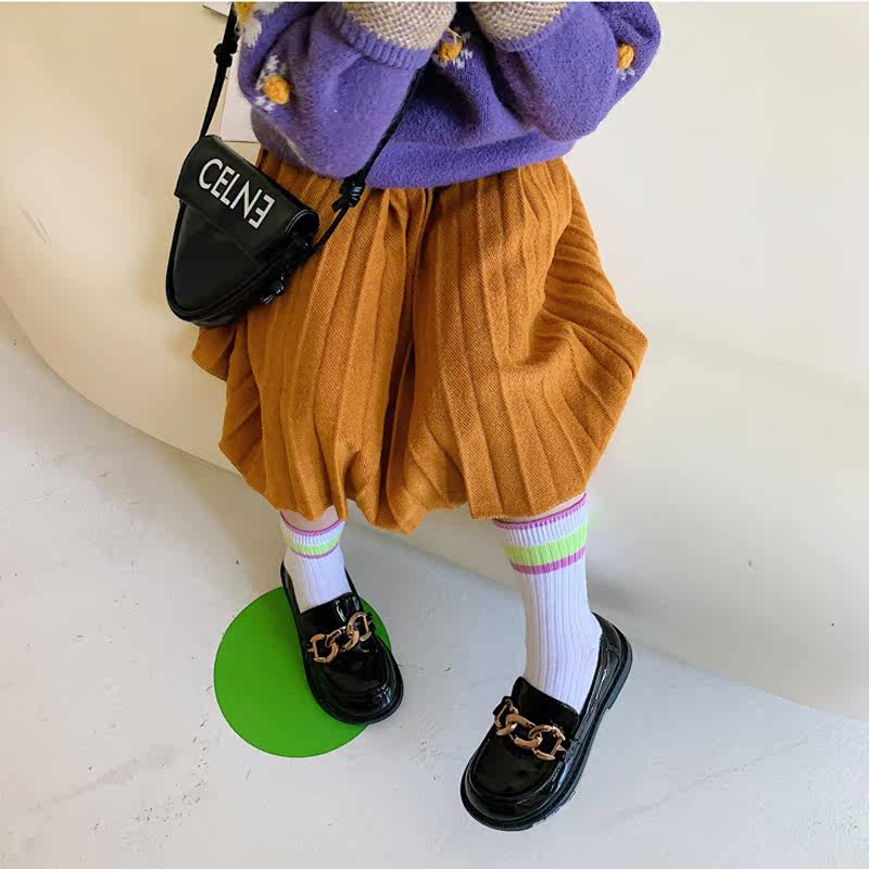 Children 100 Pleats Half Body Dress Spring Autumn 2021 Girl Foreign Pie Medium Long version of Hundred Pleats Korean version of female baby Trendy Half Skirt