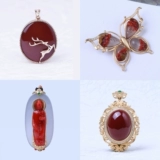 Натуральная агатовая вишнево-красная инкрустация камня, золото 750 пробы