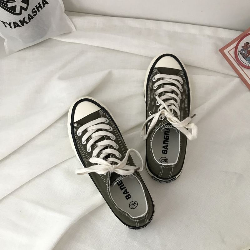 Qiao Chi xác thực màu xanh ô liu xanh quân đội 1970S giày nam uzzlang Shi Wei trở lại giày vải cao nữ shop giầy nữ
