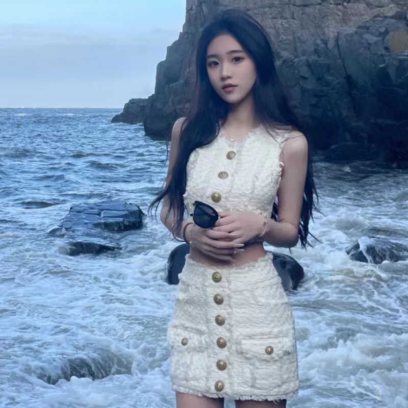 Rich Lady's Elegant Socialite Style Tweed Suit for Women, 2026 Summer New Tweed Vest and Skirt Two-Piece Set