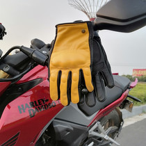 Headlayer cow pimoto locomotive gloves Harley retro yellow summer waterproof winter thickened warm touch screen men and women
