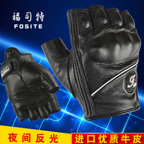 Motorcycle Anti-Fall Antique Bull Leather Summer Breathable Locomotive Rider equipped riding genuine leather male and female half finger gloves