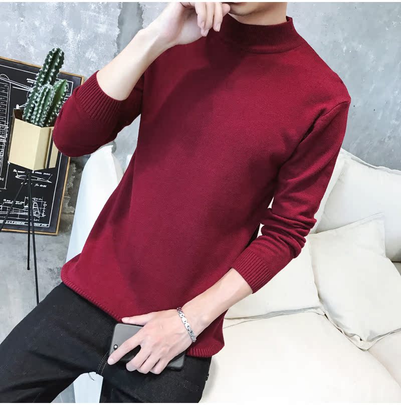 Mùa thu và mùa đông áo len cổ lọ nam áo len phiên bản Hàn Quốc của áo len tự chế màu đen chạm đáy áo len nam màu rắn áo len nam