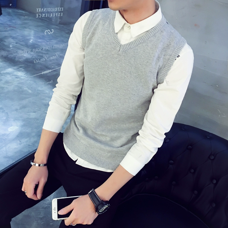 Áo vest nam cotton nam mùa thu và mùa đông vest vest thanh niên len vest vest mỏng áo len chạm đáy áo ba lỗ nam tập gym