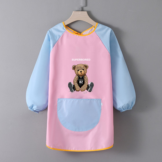 Children's waterproof apron studio painting coverall boys and girls eating painting anti-dressing kindergarten printed logo upside down