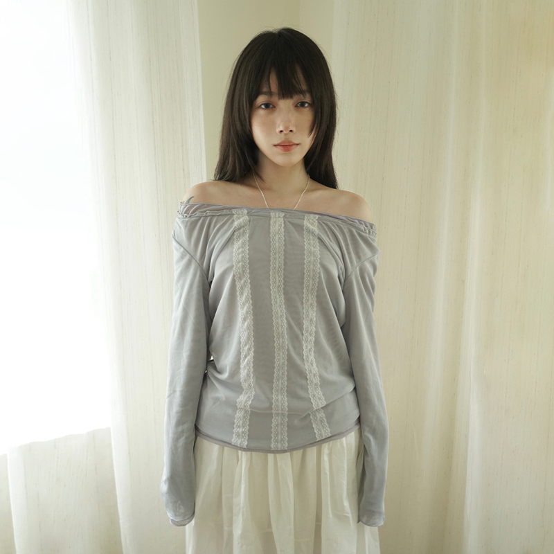 Mimichi Gray Lace Double-Layer Mesh Top