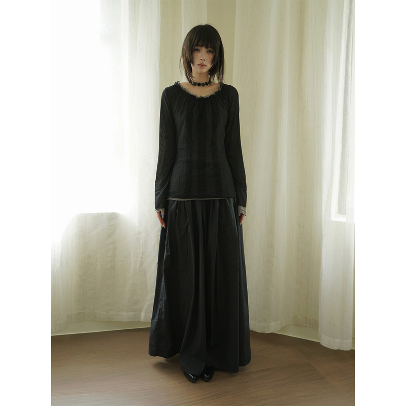 Mimichi Black Lace Double-Layer Mesh Top