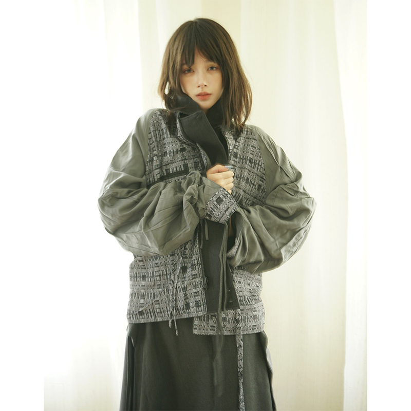 Mimichi Double-Sided Jacket, Loose Fit, Two-Way Wear, Patchwork Print Mimichi Double-Sided Jacket, Loose Fit, Two-Way Wear, Patchwork Print