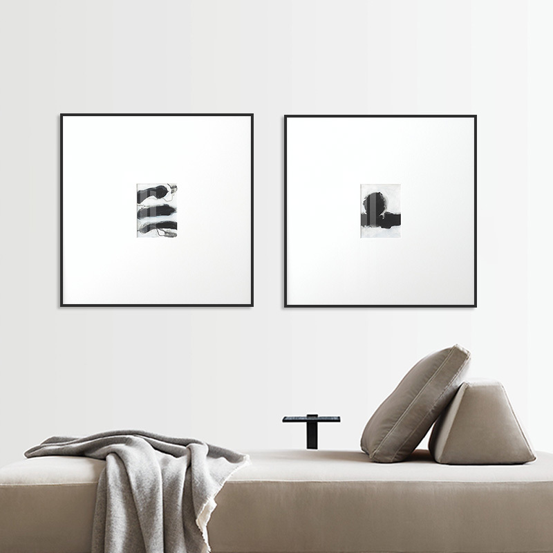 Japanese Minimalist Style Black and White Abstract Art Hanging Painting Square Blank Space Living Room Office Study Background Wall Decorative Painting