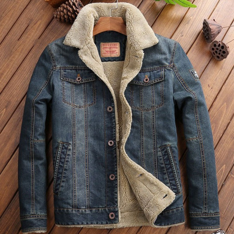 Winter Fleece-Lined Thickened Denim Jacket for Men, Lamb Wool Warm Oversized Cotton Coat, Slim Fit Men's Casual Workwear Jacket