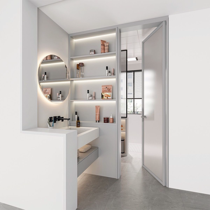 French-Style Bathroom Aluminum Alloy Door, Dry and Wet Separation Partition Door, Cabinet-Integrated Flat-Opening Door, Waterproof Glass Bathroom Sliding Door