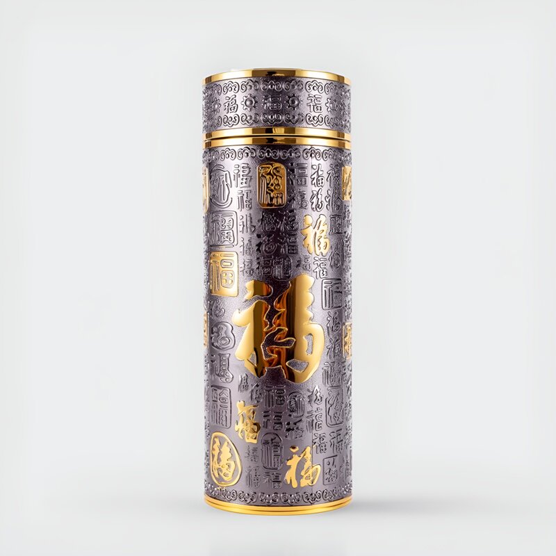 S999純銀內膽浮雕九龍保溫杯可刻字中式風格銀質杯