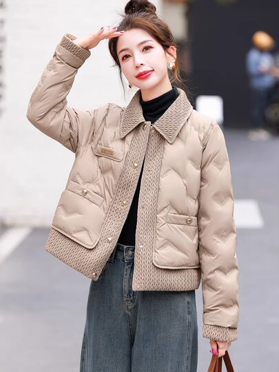 Down jacket short women's 2025 winter new fashion Korean style lapel small fragrant white duck down light and warm jacket
