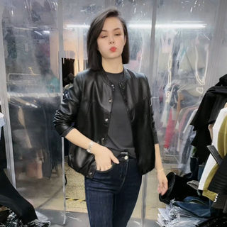 2025 Spring and Autumn Hot-Selling High-End Leather Jacket for Women, Short Korean Style Slimming Biker Jacket, Yao Family Same Style Pu Leather Jacket
