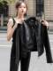 Small leather jacket for women Haining short motorcycle spring and autumn 2025 new autumn and winter stand-up collar cotton thick pu leather jacket