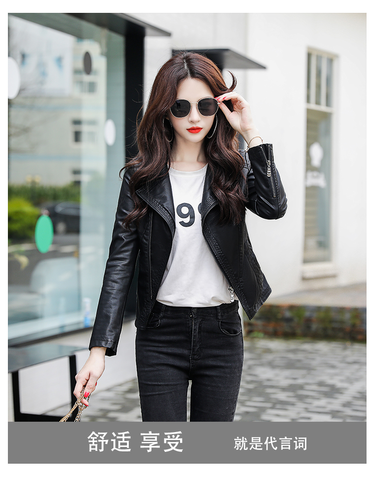 2018 mới chống mùa da nhỏ áo khoác chic áo khoác nữ mùa xuân và mùa thu ngắn màu đen xe máy casual slim pu leather jacket áo khoác da nữ xịn hàn quốc