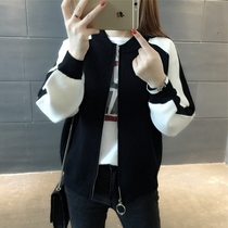 Korean knitted cardigan women's 2021 spring and autumn new zipper short casual black baseball suit women's Joker jacket