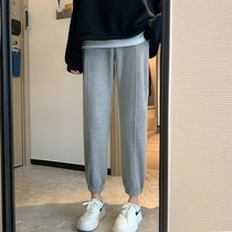 Korean version of sports pants women ins tide spring and autumn 2021 new loose high waist plus velvet toe gray casual pants children