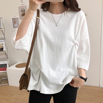 Short Sleeve T-Shirt Woman Pure Cotton Summer 2022 New Round Collar Loose Undershirt Casual Irregular Knotting Compassionate Tide